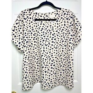 Melloday Womens Snow Leopard Print Back Zip Blouse  Sz XL Modern Minimalist